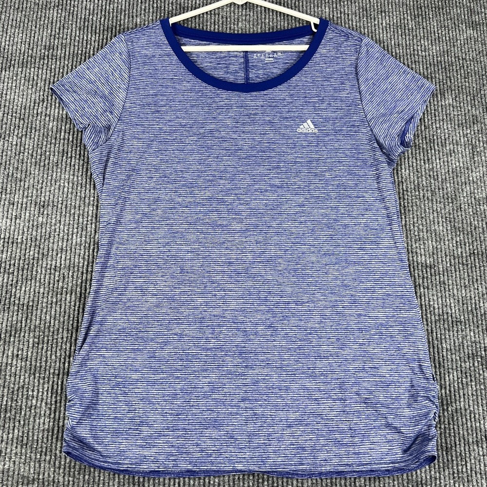 Adidas Shirt Womens XL Extra Large Short Sleeve Blue Active Casual Crew Neck